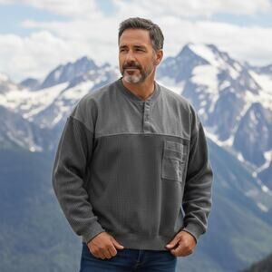 Mens Vintage Pullover Size Large Grey Grandpacore 80s Textured Outdoors Active